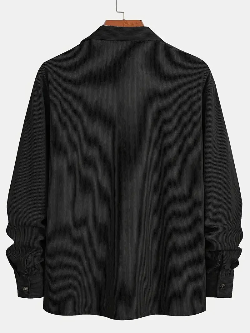 Men's Corduroy Long Sleeve Button Down Shirt, Turn Down Collar Chest Pocket Casual Vintage Streetwear Tops