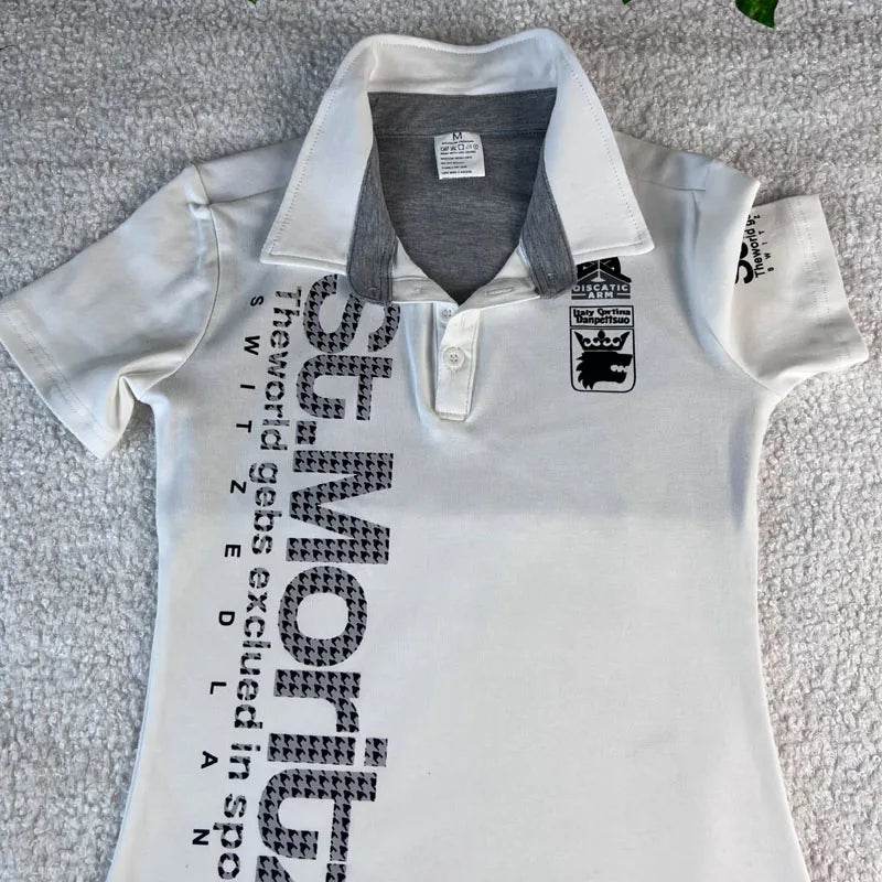 Y2k T-shirt Polo Goth Punk Vintage 2000s Letter Print Slim Short Sleeve Aesthetic Harajuku Streetwear Summer Chic Grunge Emo Tee