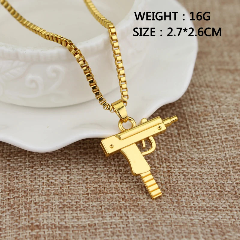 Gothic Gun Shaped Pendant Necklace Trendy Male Punk Hip Hop Chain Jewelry for Women Men Club Bar Party Accessory