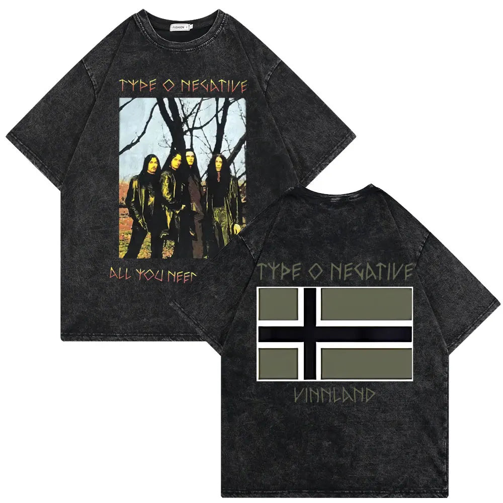 Washed Vintage Type O Negative Who Will Save The Sane Tshirt Men Women Rock Metal Gothic T-shirt Man Oversized Cotton T Shirts