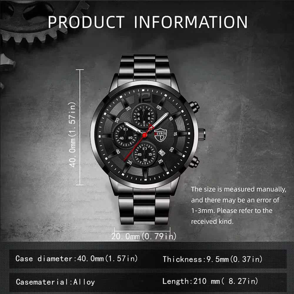 4pcs Classic Black Men's Watch Quartz Watches Are Suitable for Everyday Wear