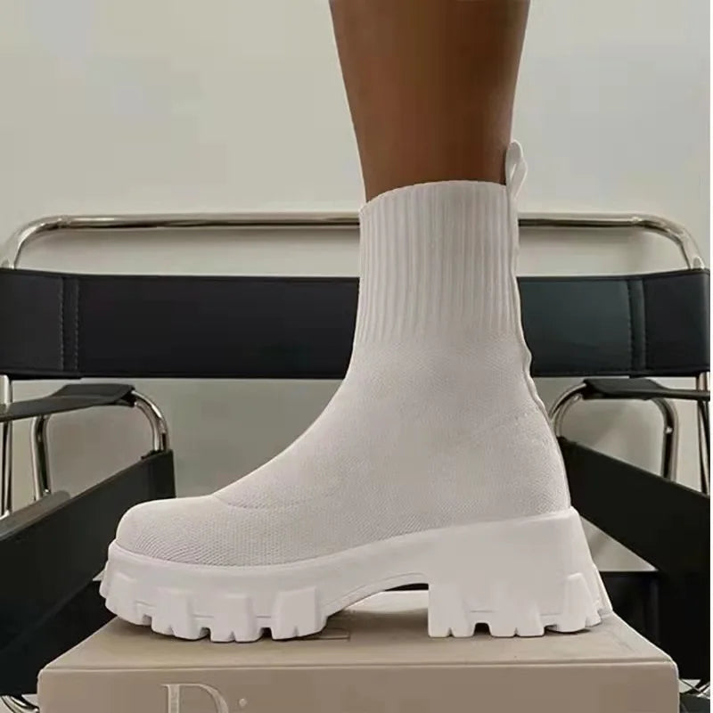 New Women Luxury Plus Size Women's Boots Couple Socks Shoes Women's Thick Bottom Casual Knitted Ankle Boots 35-43
