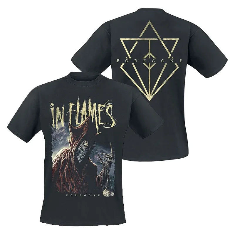 Y2k Summer in Flames Band Swedish Metal Rock European and American Trendy Brand Men's Short-sleeved Pure Cotton Printed T-shirt