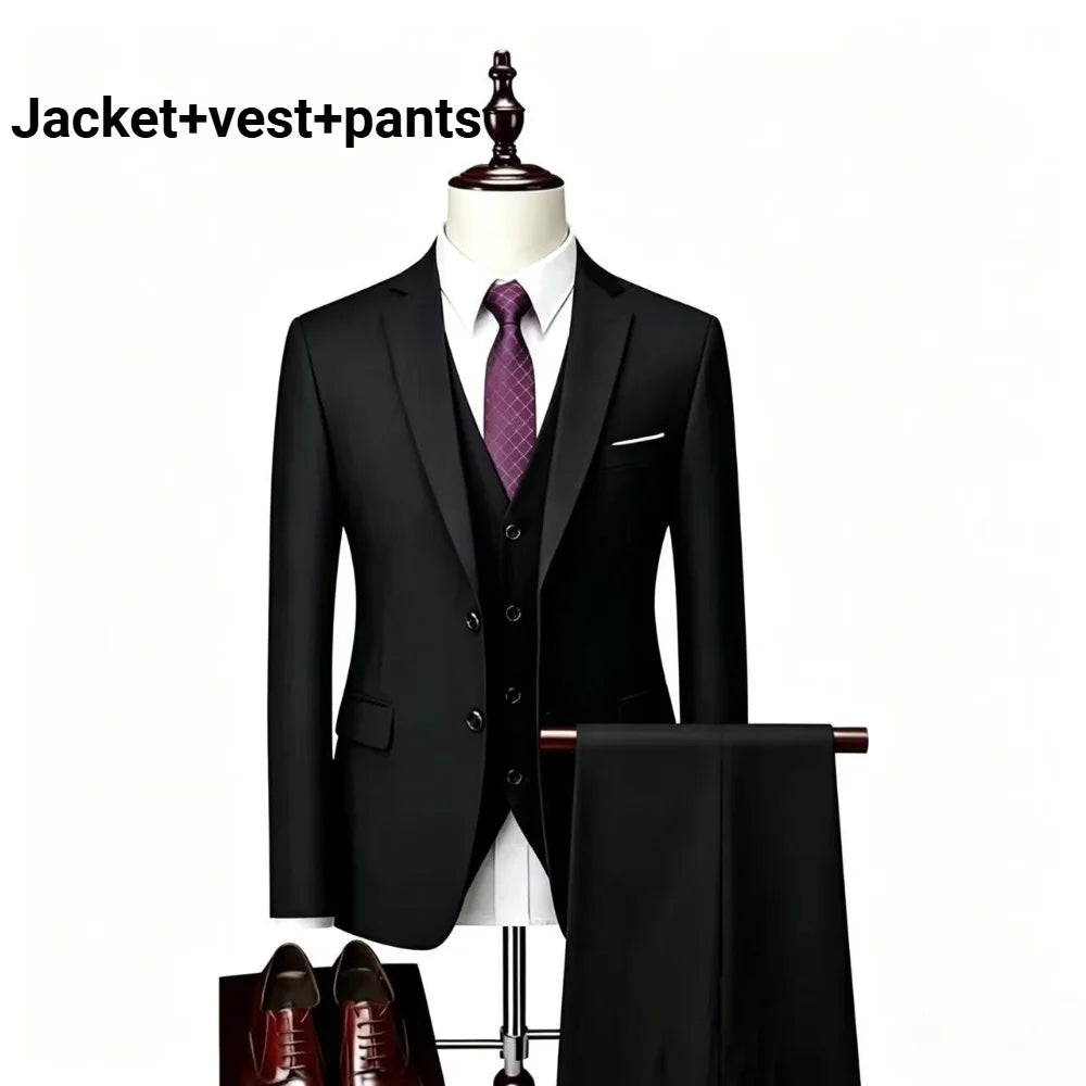 Men Slim Fit 3 Pieces Suit Set Lightweight Business Office Party Blazer Vest Pants Formal Male Tuxedo Suit For Prom Daily Wear