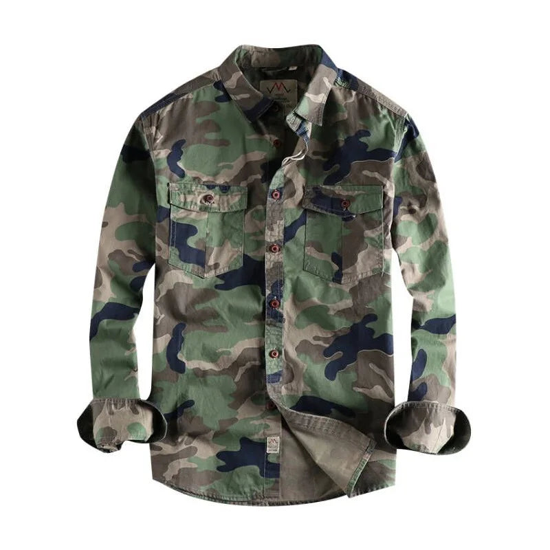 Male Single Breasted Shirts Turn Down Collar Long Sleeve Cardigan Men Shirt Loose Button Safari Style Slight Strech Print