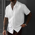 Men's White Hollow Knit Short Sleeve Shirt Summer Breathable French Loose Fit Casual Streetwear Top Lightweight