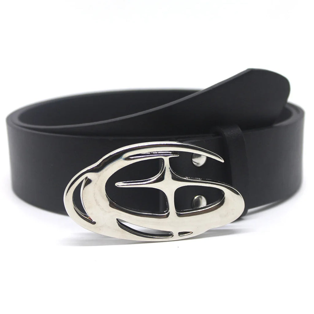 Gothic Punk Cross Buckle Waist Belt Y2K Metal Star Clasp Belts PU Leather Adjustable Strap Edgy Style Accessory for Women Men