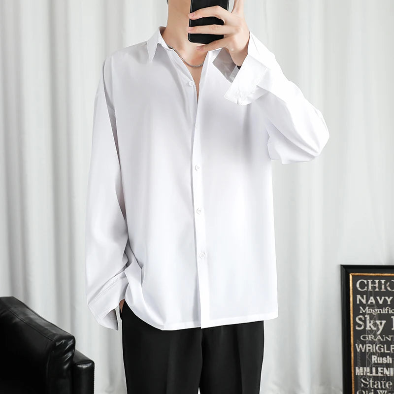 Shirt Men Solid Long Sleeved Shirt For Men Korean Fashion Shirts Comfortable Blouses Casual Loose Classic Single Breasted Shirt