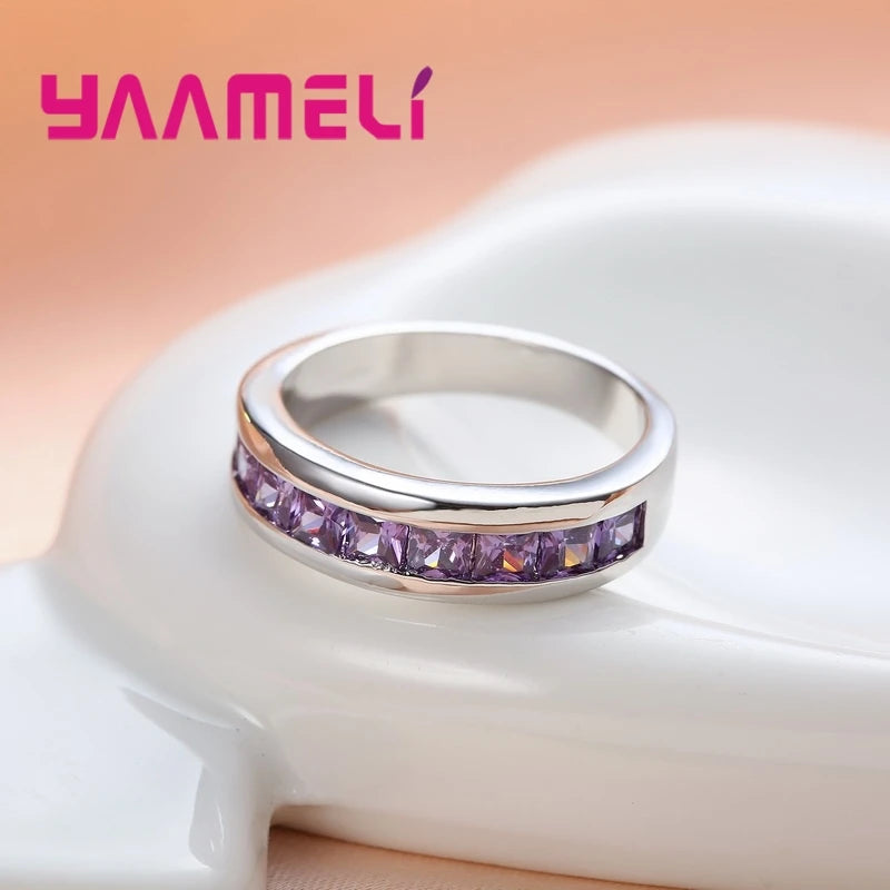 925 Sterling Silver Color Amethyst Promise Ring for Woman Crystal Stone Wedding Engagement Accessories Nice Gift Jewelry