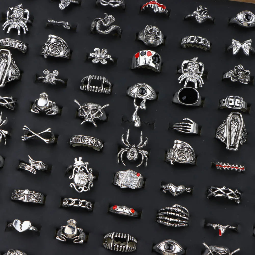  10/20/23/45Pieces Retro Punk Skull Eye Rings Set For Women Mix Style Fashion Vintage Spider Flower Skeleton Jewelry Party Gift