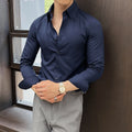 New Dark Striped Pointed Collar Shirt 2025 Men's Long Sleeved High-end Business Slim Fit Casual Versatile Men's Tailcoat Shirts