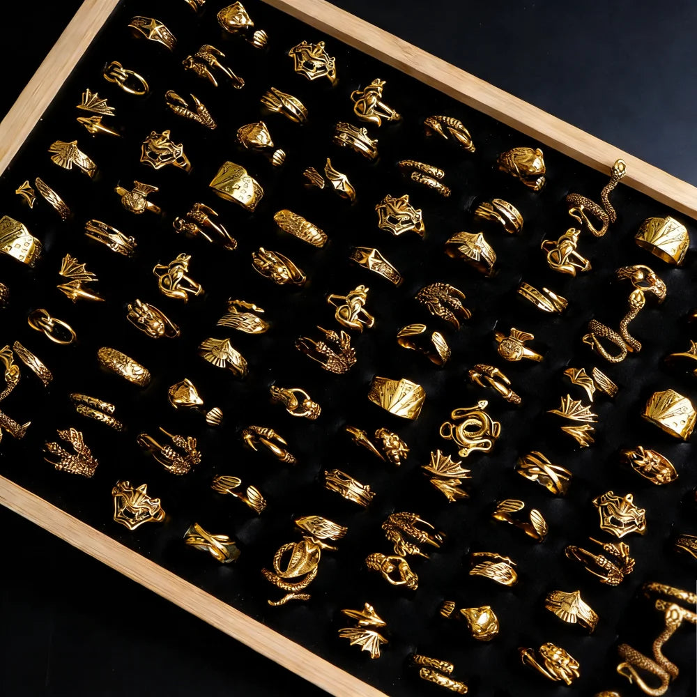 10/20/30/50/100Pcs Fashion Retro Punk Rings Set For Men Women Adjustable Stacked Dragon Claw Snake Mixed Jewelry Gifts Party