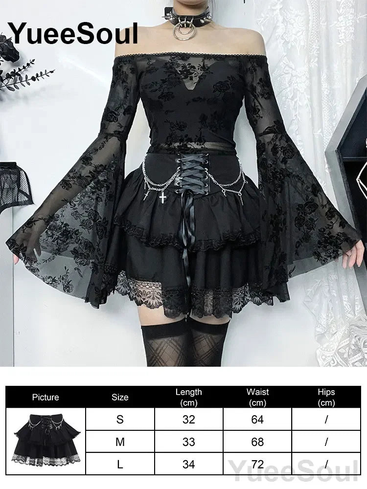 Gothic Women Skirts Black High Waist Pleated Skirts 2026 New Y2K Party Club Punk Goth Dark Grunge Lolita Halloween Mini Skirt