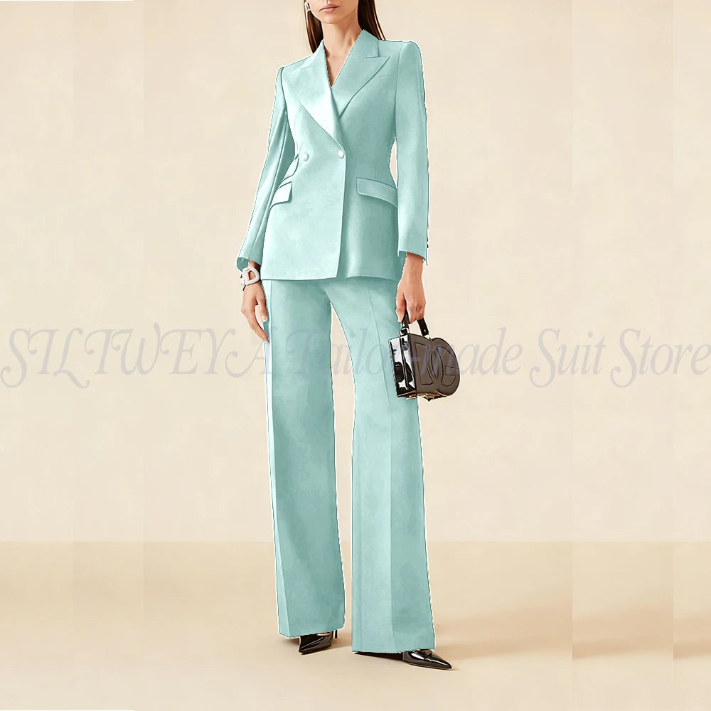 Luxury Classic Black Women's Suits Double Breasted 2 Pieces Jacket Pants Female Clothing Office Banquet Lady's Blazers Sets