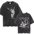 90s Rapper Eminem World Tour Music Washed T-shirt Unisex Gothic Streetwear Graphic T Shirts Men's Cool Hip Hop Vintage