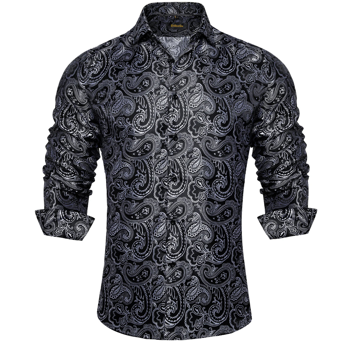 Men's Long Sleeve Black Paisley Dress Shirts Casual Tuxedo Social Shirt Luxury Designer Men Clothing