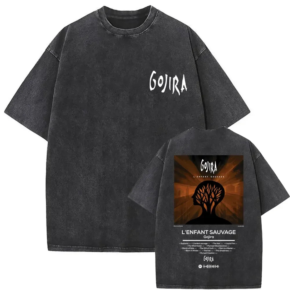 Washed Vintage Metal Rock Band Gojira The Flesh Alive T-shirt Men Women Fashion Oversized T Shirts Men's Casual Cotton T-shirts