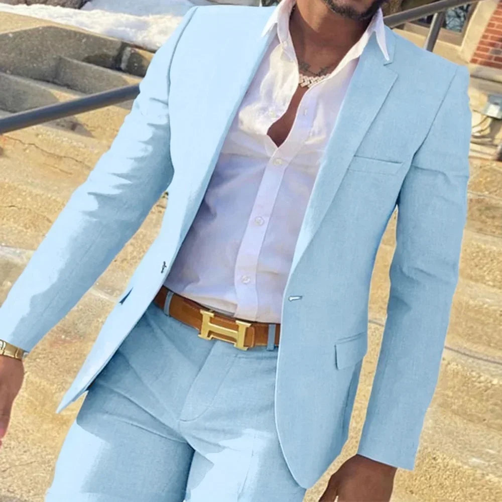 2 Pieces Vintage Notch Lapel Slim Fit Blazer And Pants Set Solid Color Formal Business Regular Suit High-Quality Jackets