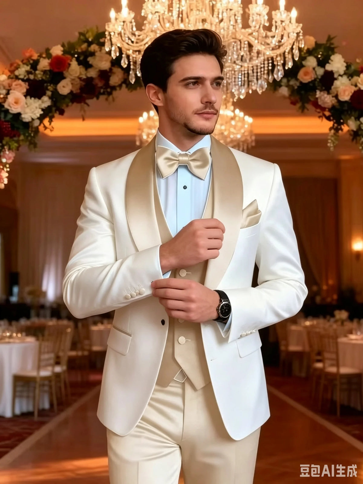3 Pieces Champagne Wedding Tuxedo For Groom Formal Men Clothes Shawl Lapel Jacket Slim Fit Mens Suits Male Blazer Vest Pants