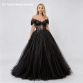 Gothic Black Wedding Dress Off The Shoulder Sweetheart Sheer Lace Beaded Tulle Long Elegant Vintage Bridal Gown Customized
