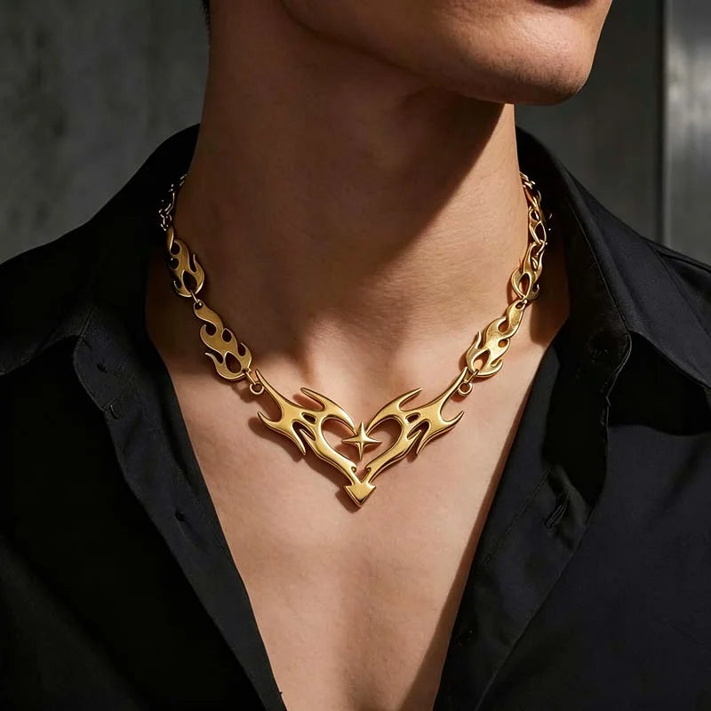 Gothic Flame Heart Choker Necklace