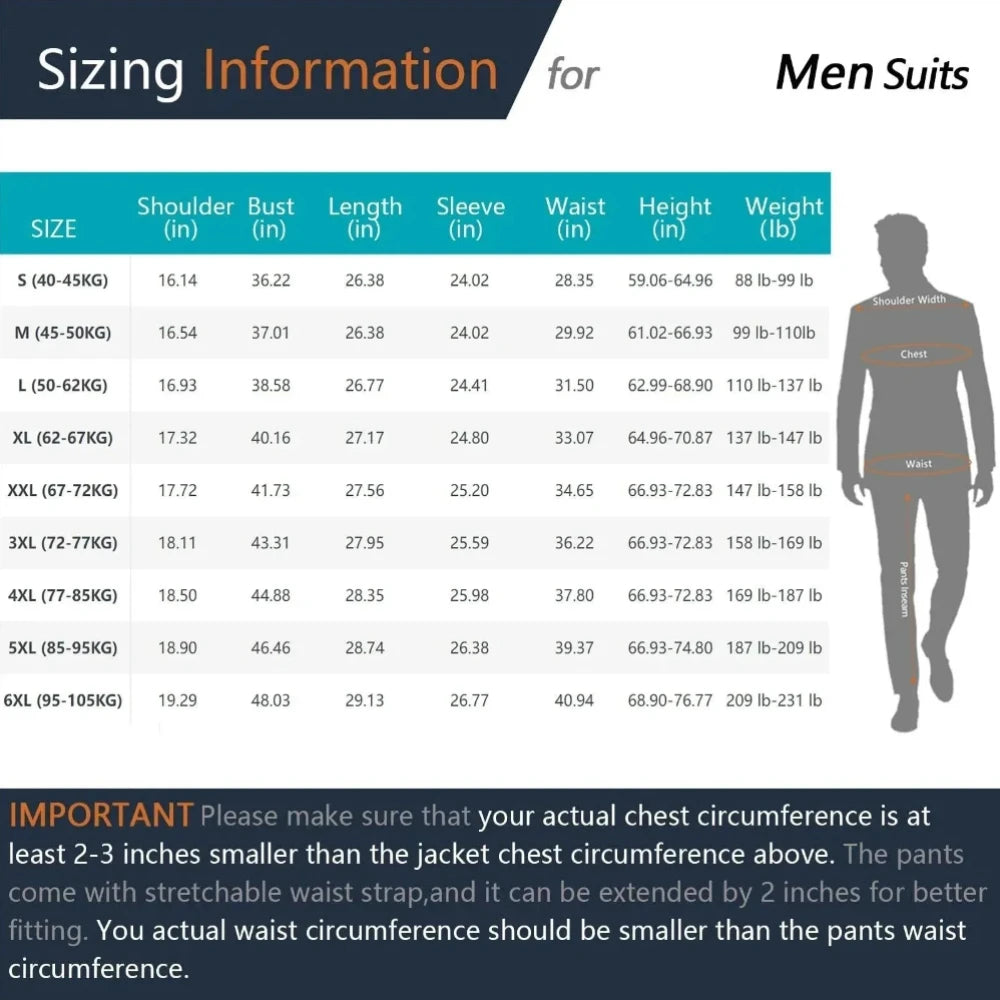 Men's 2 Piece Suit Set Elegant Solid Color Lightweight Blazer Pants Formal Business Dress Classic Tuxedo for Party Groomsmen