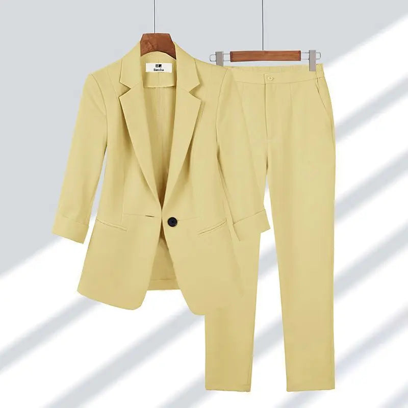 Elegant Women's Pants Set Office Outfits Business Clothing Summer New Thin Jacket Blazer Casual Wide Leg Pants Two Piece