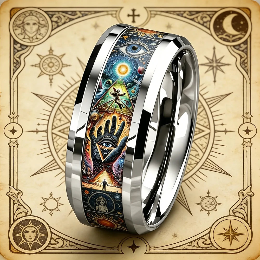 Vintage Gothic Halloween Castle Moon Bat Ring Hiphop Stainless Steel Rings For Men Wedding Party Jewelry Valentine's Day Gift