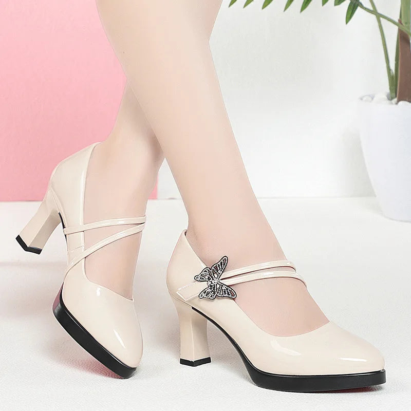 2023 Spring And Autumn New High-heeled Single Shoes Leather Small Leather Shoes Catwalk Shoes Ladies Dancing Bride Wedding Shoes