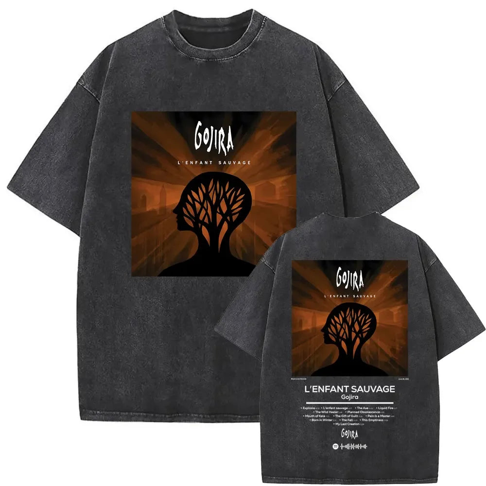Washed Vintage Metal Rock Band Gojira The Flesh Alive T-shirt Men Women Fashion Oversized T Shirts Men's Casual Cotton T-shirts