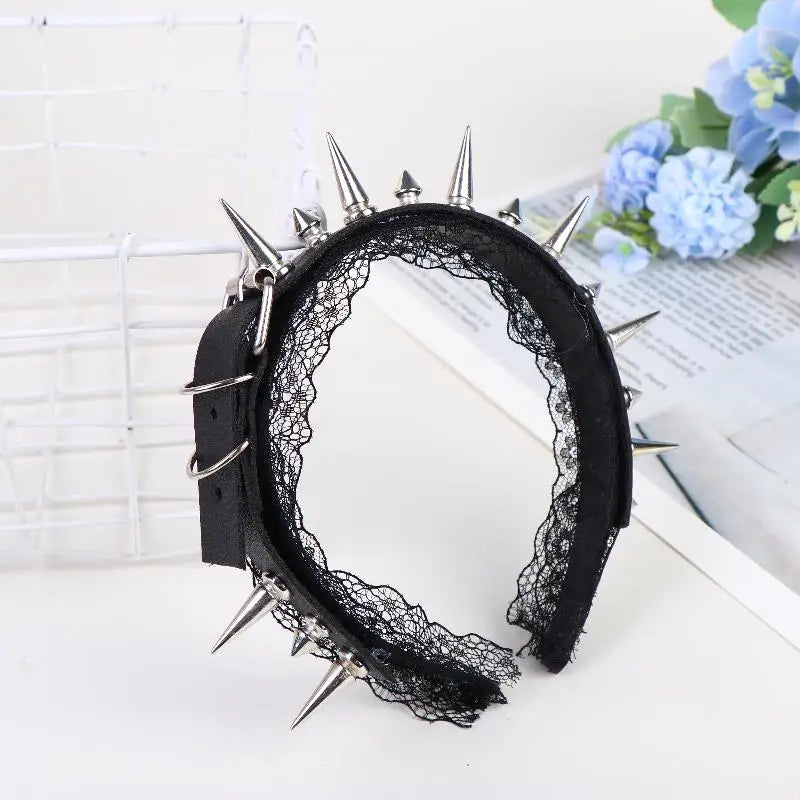Gothic Punk Headband for Girls Decorative Rivets Lace Fancy Halloween Cosplay Accessories Women Gift Ideas