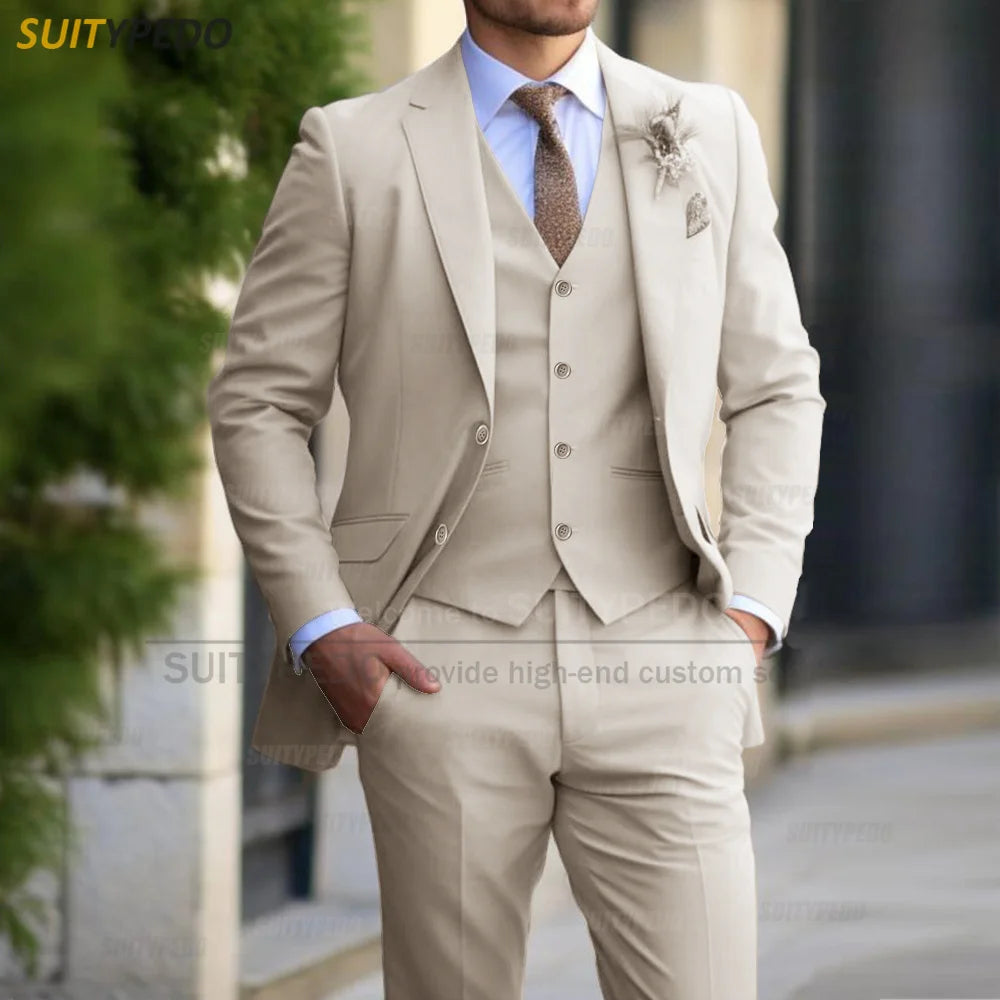 Formal Banquet Business Suit Sets For Men Wedding Party Grooms Elegant Outfits Fashion Prom Slim Fit Blazer Vest Pants 3 Pieces
