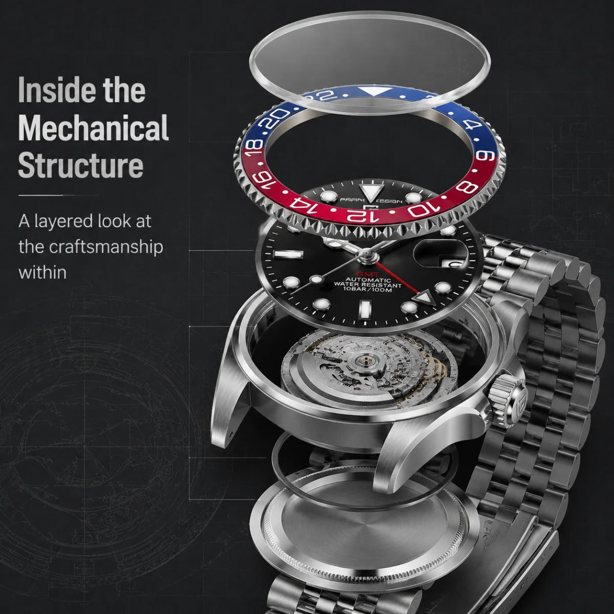 PAGANI DESIGN 40mm Luxury GMT Men Mechanical Watch Top Sapphire Glass 361L Stainless Steel 100m Waterproof Men's Automatic Mechanical Watches
