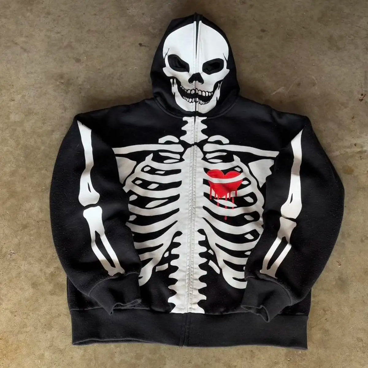 Y2K Street Gothic Hoodie Punk Classic Retro Skull Print Zipper Hip Hop Leisure Sweater New Personality Hoodie Street Wear