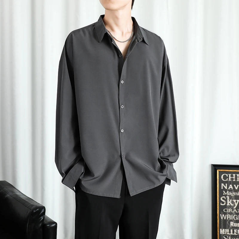 Shirt Men Solid Long Sleeved Shirt For Men Korean Fashion Shirts Comfortable Blouses Casual Loose Classic Single Breasted Shirt