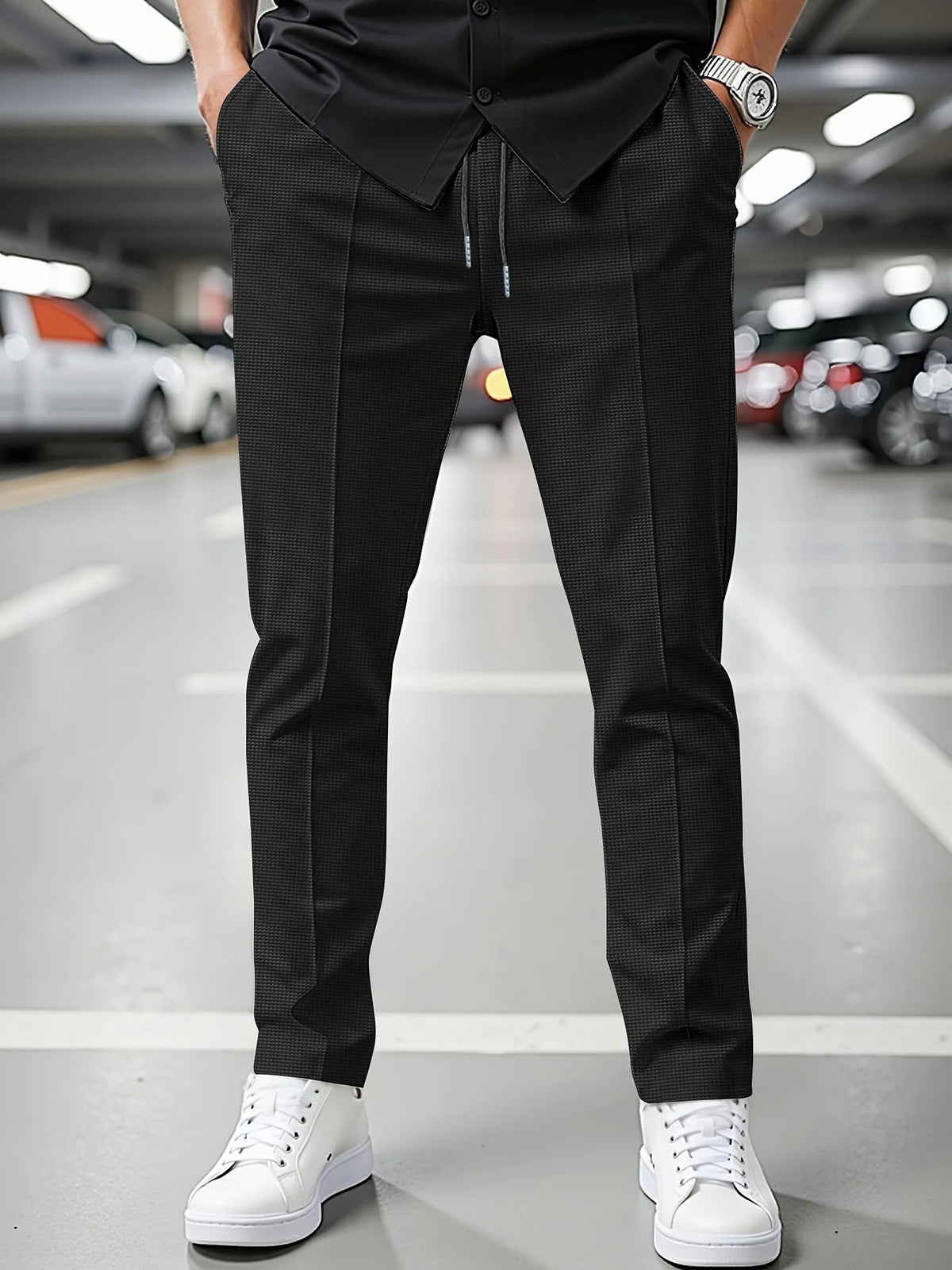 Men'S Summer Casual Loose Fit Pants Breathable Elastic Waist with Drawstring Mid-Rise Stylish and Trendy Everyday Comfort Pants