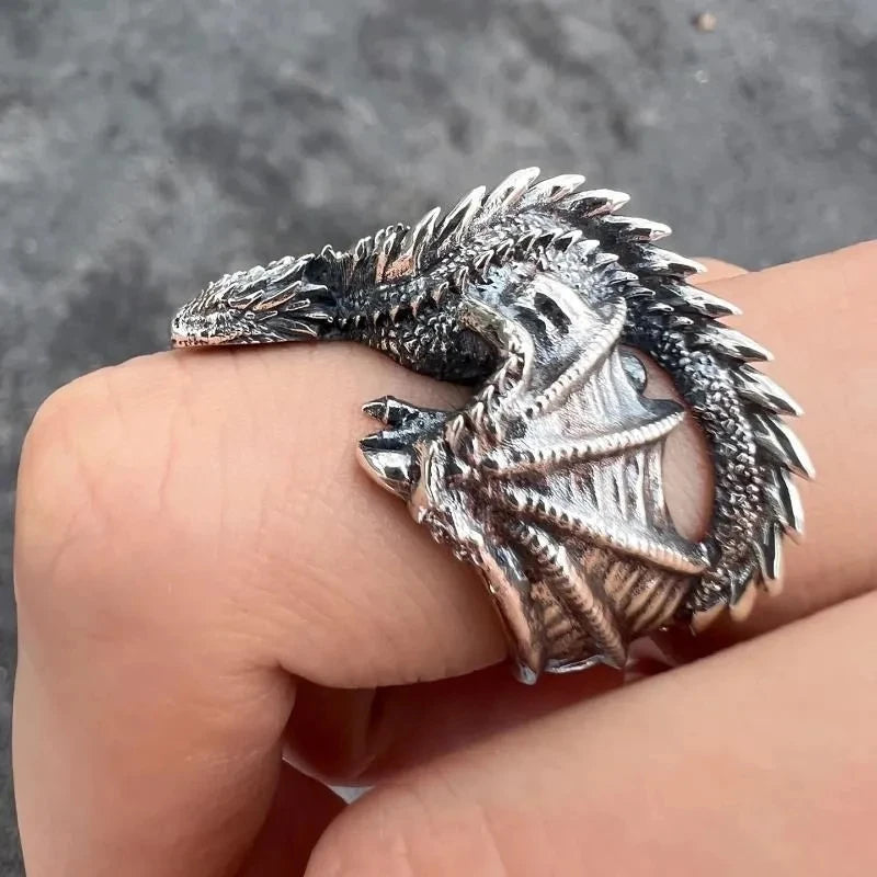 Gothic Dragon & Pterosaur Wing Ring, Adjustable Open Ring for Men & Women, Punk Style Vintage Jewelry, Bold Gift