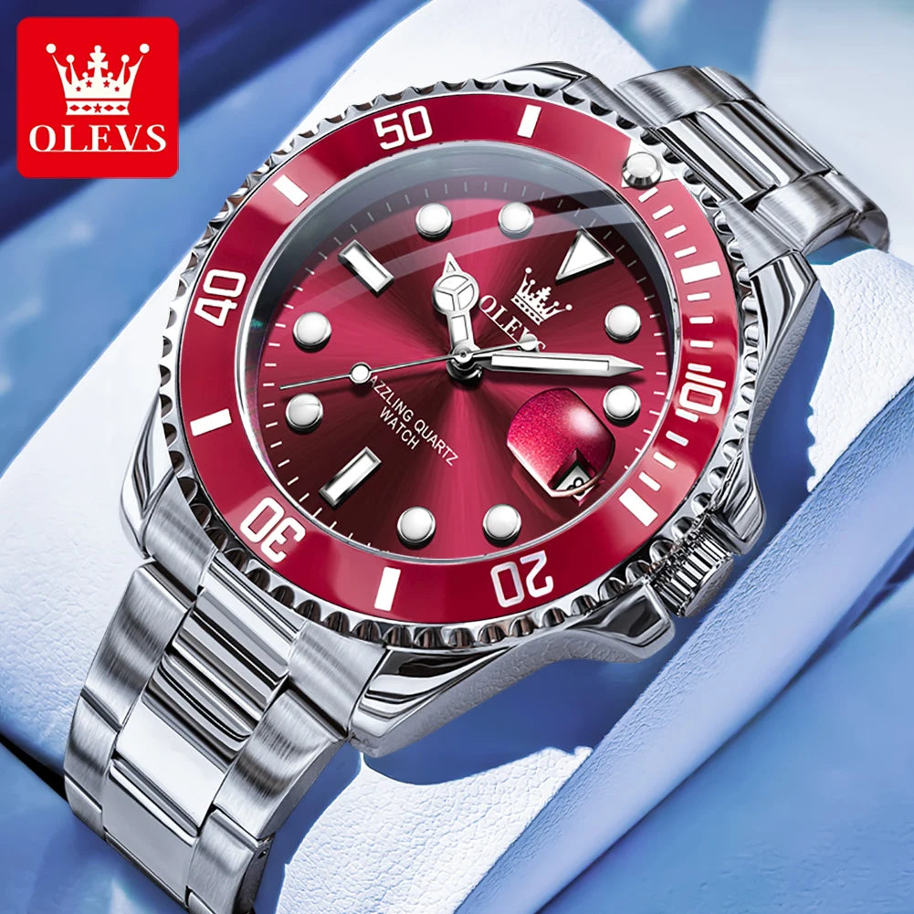 OLEVS Men's Watches Classic Luxury Fine Steel Strap Big Date Original Quartz Wristwatch for Man Waterproof Luminous Trend Dress