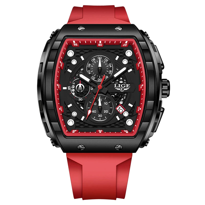 LIGE Man Watch Fashion Luxury Waterproof Silicone Strap Quartz Men's Watches Luminous Sports Auto Date Chronograph Simple Clocks