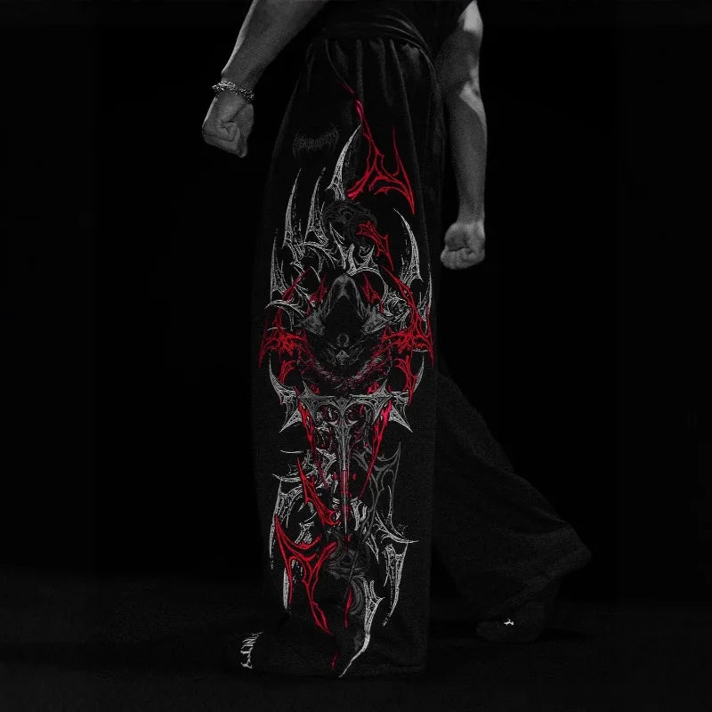 Men’s Gothic Tribal Wide-Leg Drawstring Sweatpants