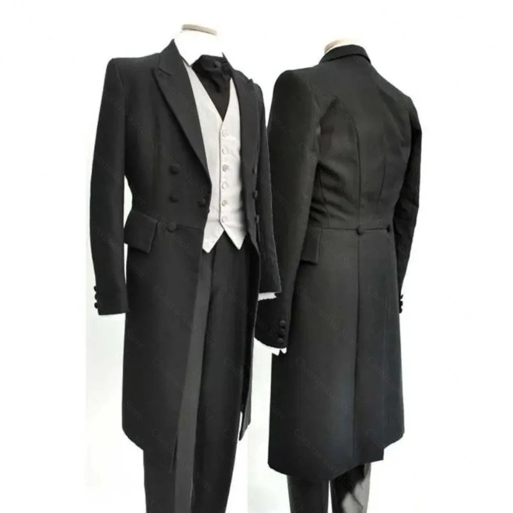 Men Suits Black Fashion Wedding Tailcoat Groom Chic Peak Lapel Double Breasted Male Suit 3 Pieces (Blazer+Vest+Trousers)