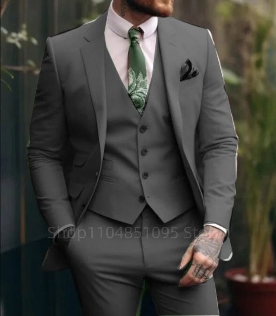 Latest 3 Pieces Sets Formal Slim Fit Men's Suit Elegant Groom Tuxedos Wedding Business Party Suits Notch Lapel Blazer MaleBlazer
