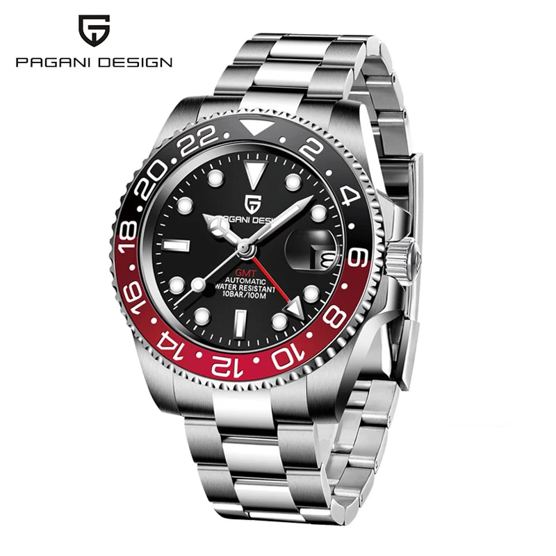 PAGANI DESIGN 40mm Luxury GMT Men Mechanical Watch Top Sapphire Glass 361L Stainless Steel 100m Waterproof Men's Automatic Mechanical Watches