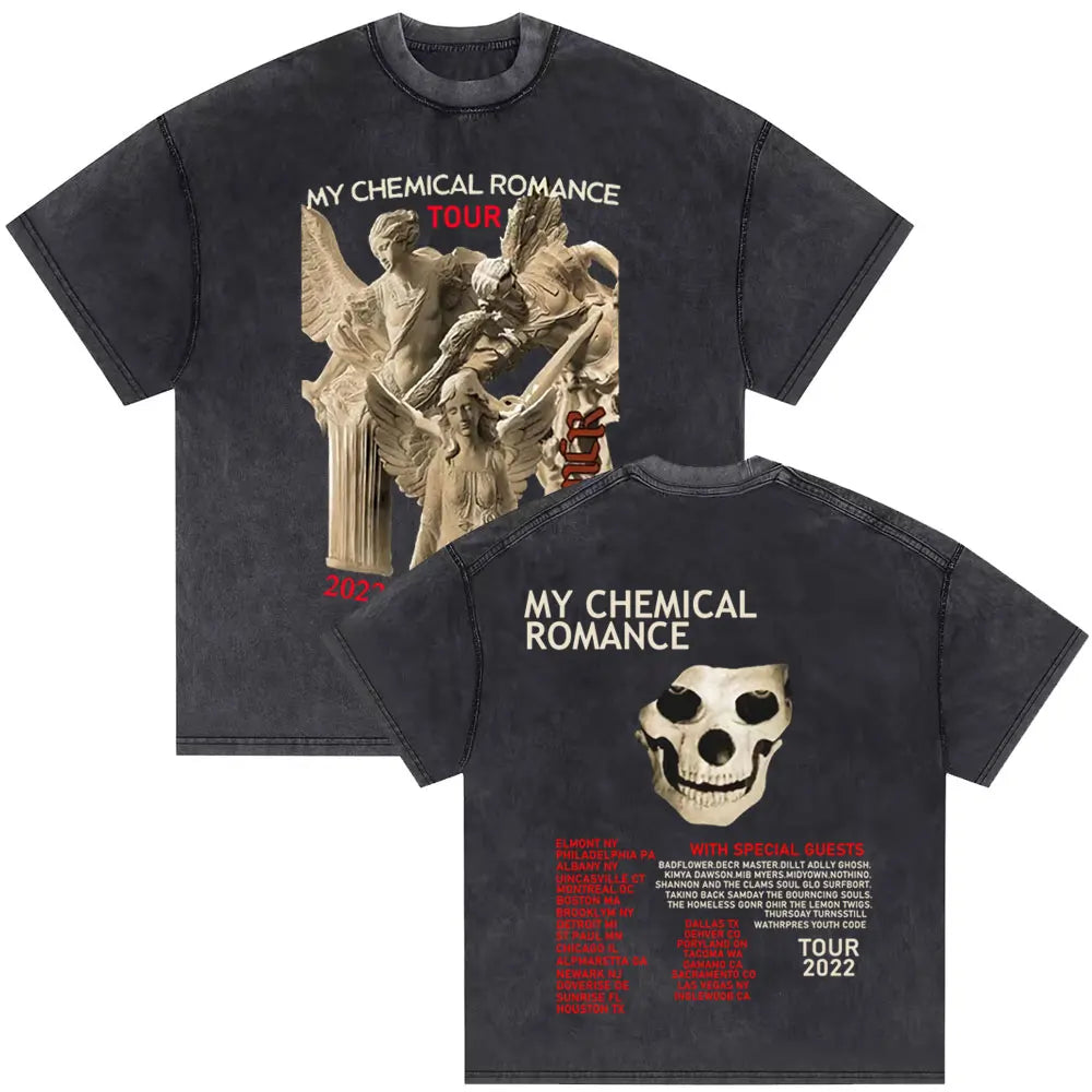 Washed Vintage Rock Band My Chemical Romance The Black Parade Tour 2025 T-shirt Men Women Retro Punk Emo Skeleton T Shirts Tops