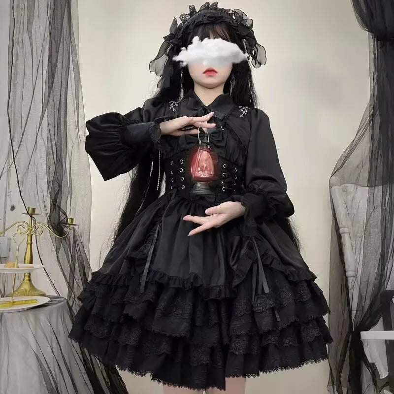 Summer Vintage Victorian Gothic Lolita Dress Women Punk Style Sweet Lace Bow Eveing Party Dresses Harajuku Y2k Princess Dress