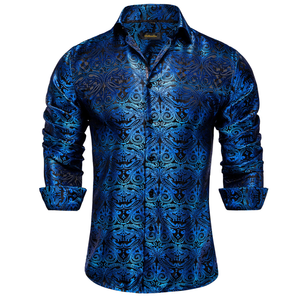Men's Long Sleeve Black Paisley Dress Shirts Casual Tuxedo Social Shirt Luxury Designer Men Clothing