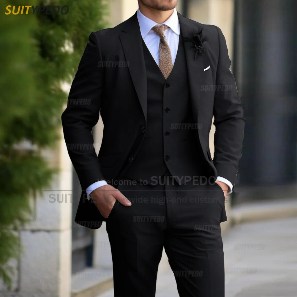 Formal Banquet Business Suit Sets For Men Wedding Party Grooms Elegant Outfits Fashion Prom Slim Fit Blazer Vest Pants 3 Pieces