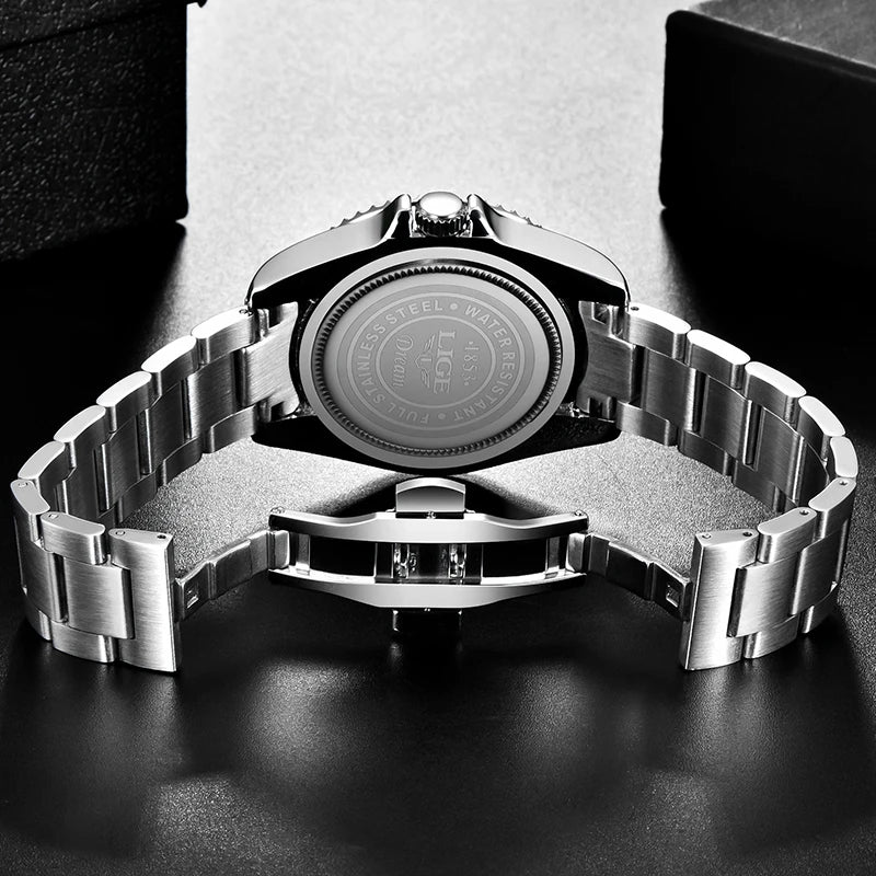 LIGE Top Original Men Quartz Watches Blue Waterproof Watch for Men Stainless Steel Quartz Men Luxury Watch Luminous Wristwatch