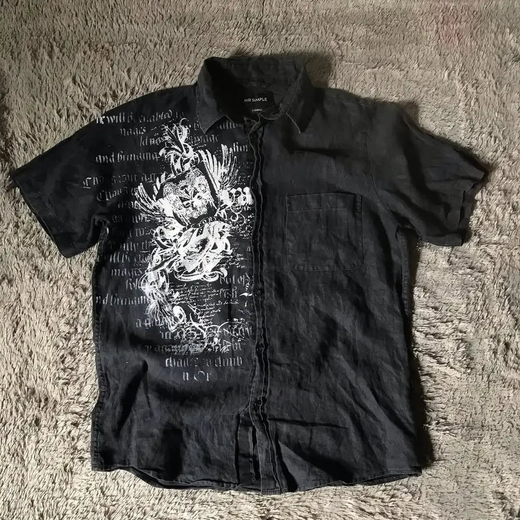 Y2K Black Affliction Retro T-Shirt Skull Holy Writ Letter Printing Tee Harajuku Fashion Goth Short Sleeves Tops Unisex