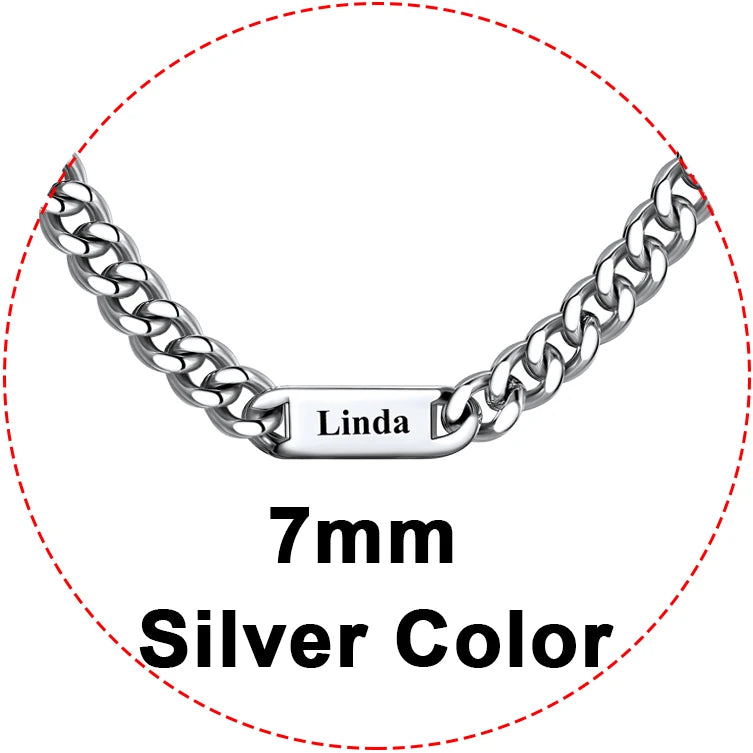 U7 Custom 1-6 Names Cuban Chains Necklaces 5mm/7mm/9mm Chain Black Deep Engrave Family Members Names Fathers Day Jewelry Gift